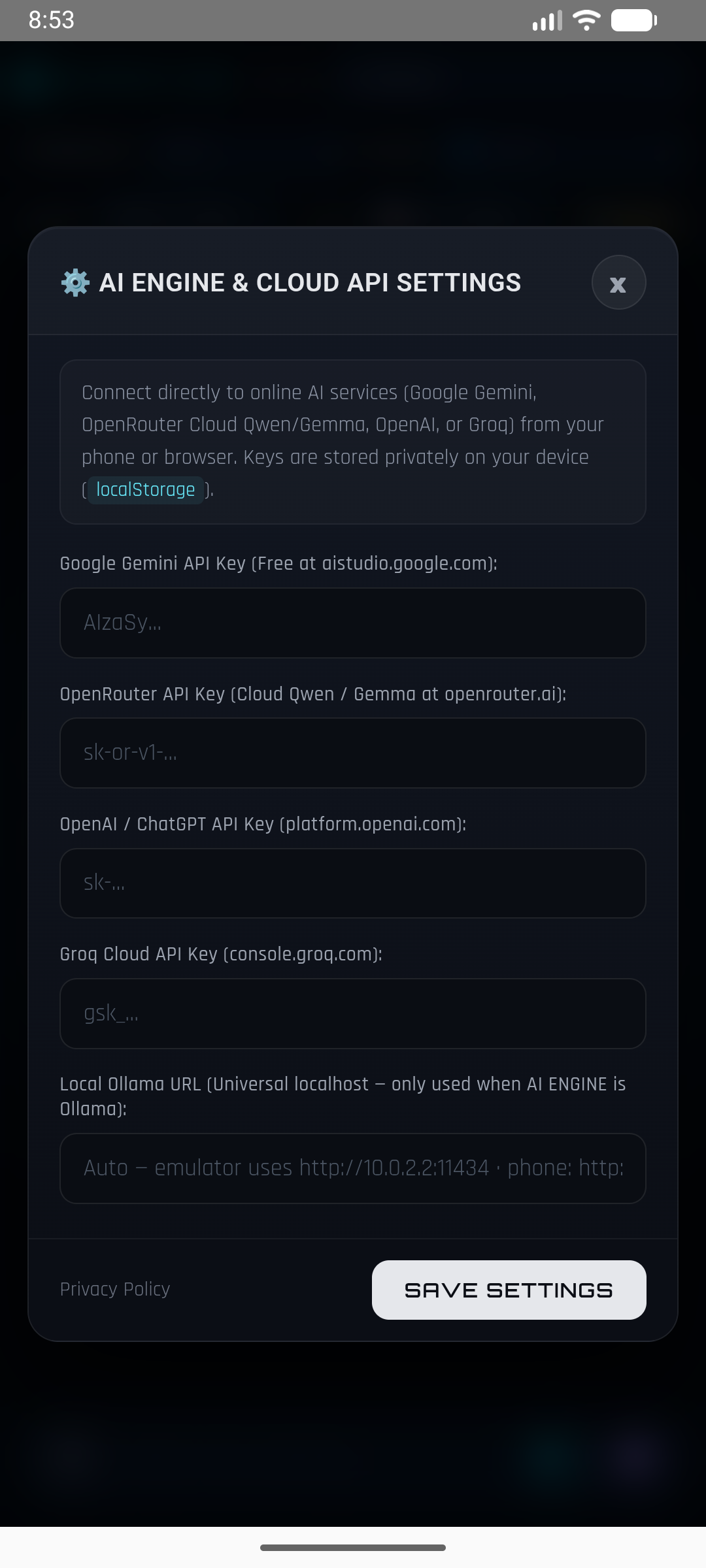 Multi-Engine Key Vault Settings
